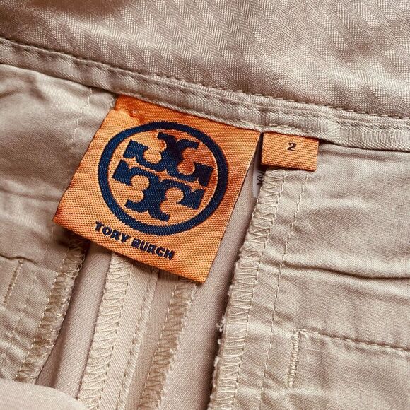 Tory Burch Khaki Flat Front Shorts - Picture 3 of 9